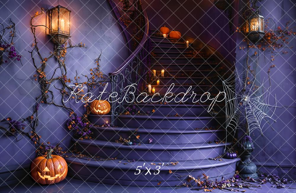 Kate Halloween Escalier Citrouille Toile d'araignée Toile de fond conçue par Emetselch - Kate Backdrop FR