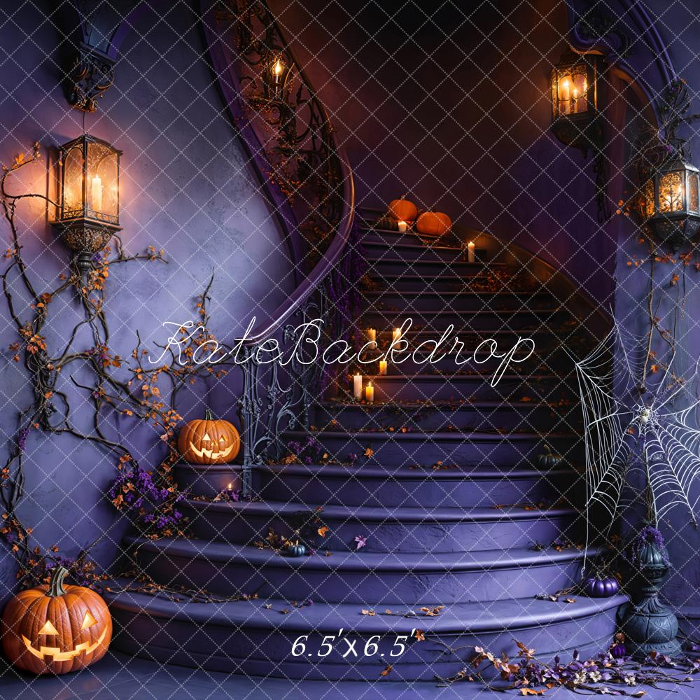 Kate Halloween Escalier Citrouille Toile d'araignée Toile de fond conçue par Emetselch - Kate Backdrop FR