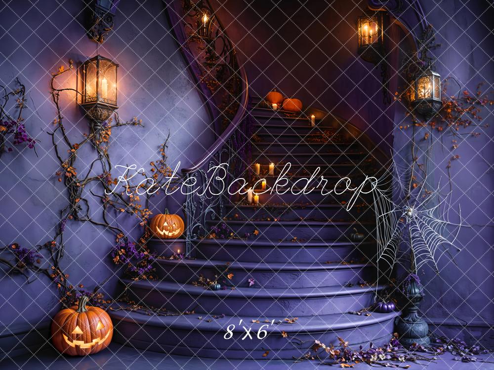 Kate Halloween Escalier Citrouille Toile d'araignée Toile de fond conçue par Emetselch - Kate Backdrop FR
