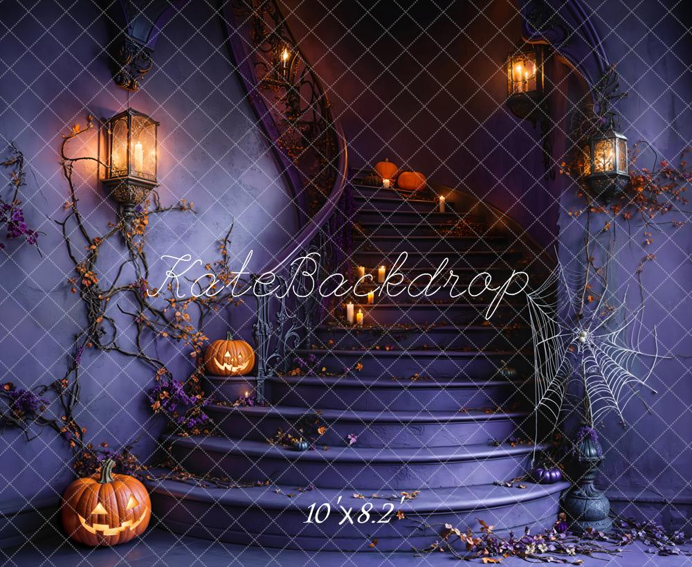 Kate Halloween Escalier Citrouille Toile d'araignée Toile de fond conçue par Emetselch - Kate Backdrop FR