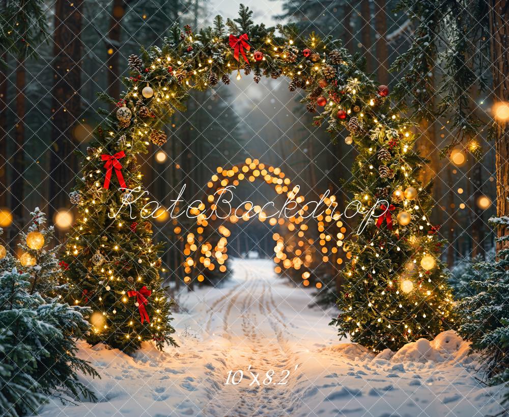 Kate Noël Forêt Arche Lumières Neige Toile de fond conçue par Emetselch - Kate Backdrop FR