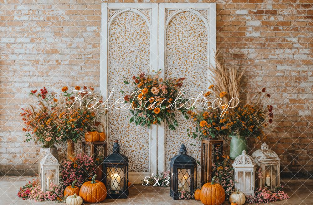 Kate Automne Fleurs Porte Mur de briques Toile de fond conçue par Emetselch - Kate Backdrop FR