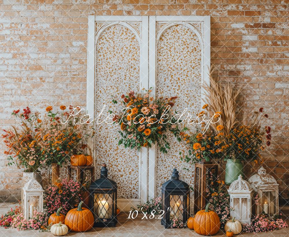 Kate Automne Fleurs Porte Mur de briques Toile de fond conçue par Emetselch - Kate Backdrop FR