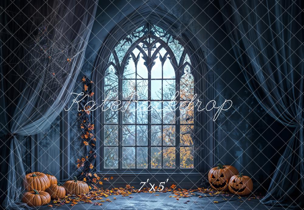 Kate Halloween Gothique Fenêtre Rideaux Bleu Toile de fond conçue par Emetselch - Kate Backdrop FR