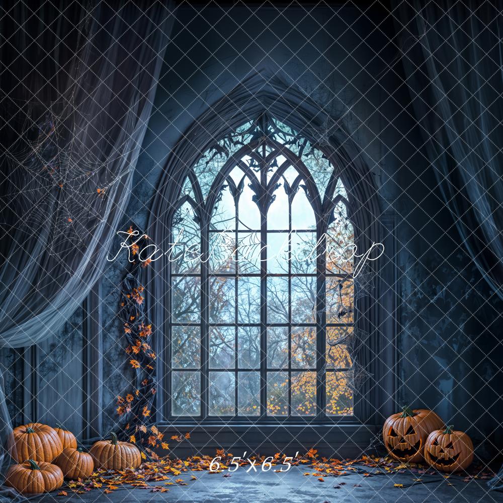 Kate Halloween Gothique Fenêtre Rideaux Bleu Toile de fond conçue par Emetselch - Kate Backdrop FR