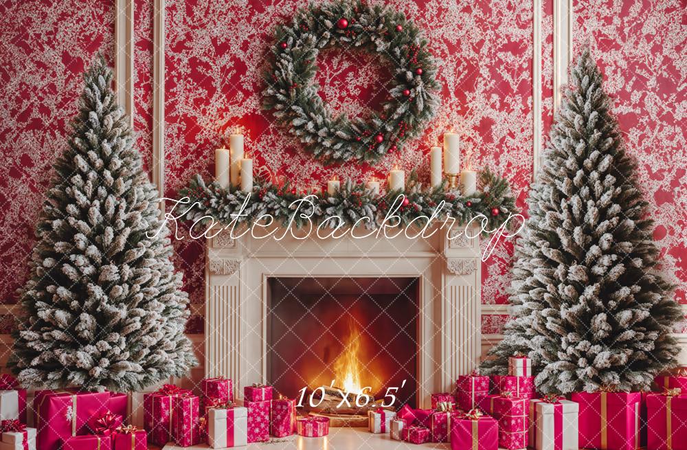 Kate Arbre de Noël Cheminée Rouge Cadeaux Toile de fond conçue par Emetselch - Kate Backdrop FR