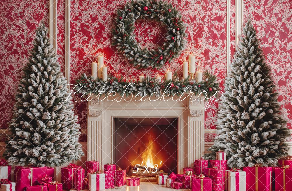 Kate Arbre de Noël Cheminée Rouge Cadeaux Toile de fond conçue par Emetselch - Kate Backdrop FR