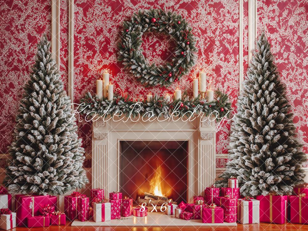 Kate Arbre de Noël Cheminée Rouge Cadeaux Toile de fond conçue par Emetselch - Kate Backdrop FR