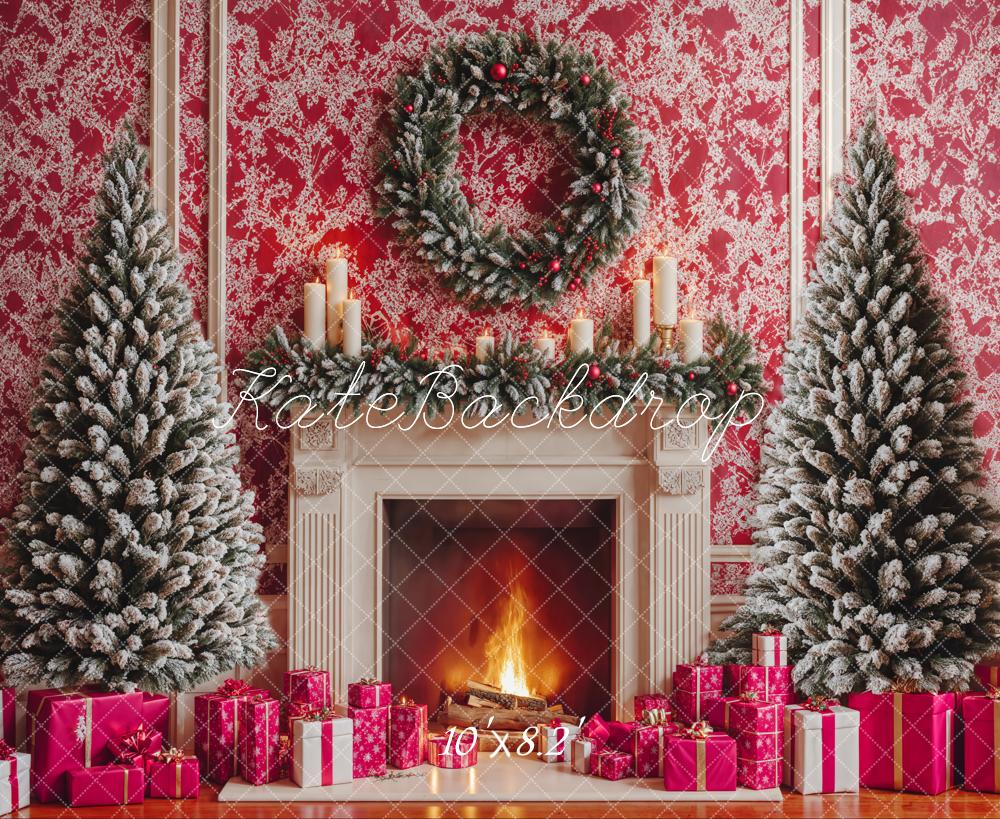 Kate Arbre de Noël Cheminée Rouge Cadeaux Toile de fond conçue par Emetselch - Kate Backdrop FR