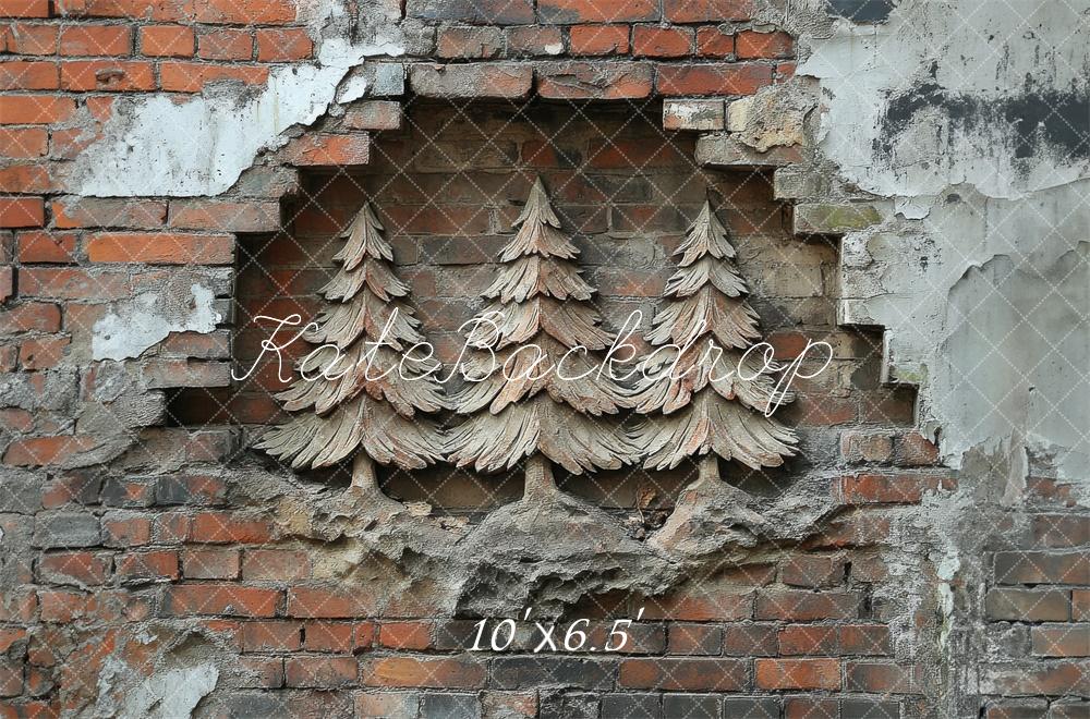 Kate Noël Arbres sculptés Mur de briques Toile de fond conçue par Megan Leigh - Kate Backdrop FR