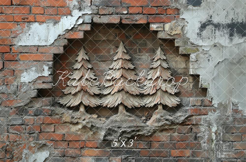 Kate Noël Arbres sculptés Mur de briques Toile de fond conçue par Megan Leigh - Kate Backdrop FR