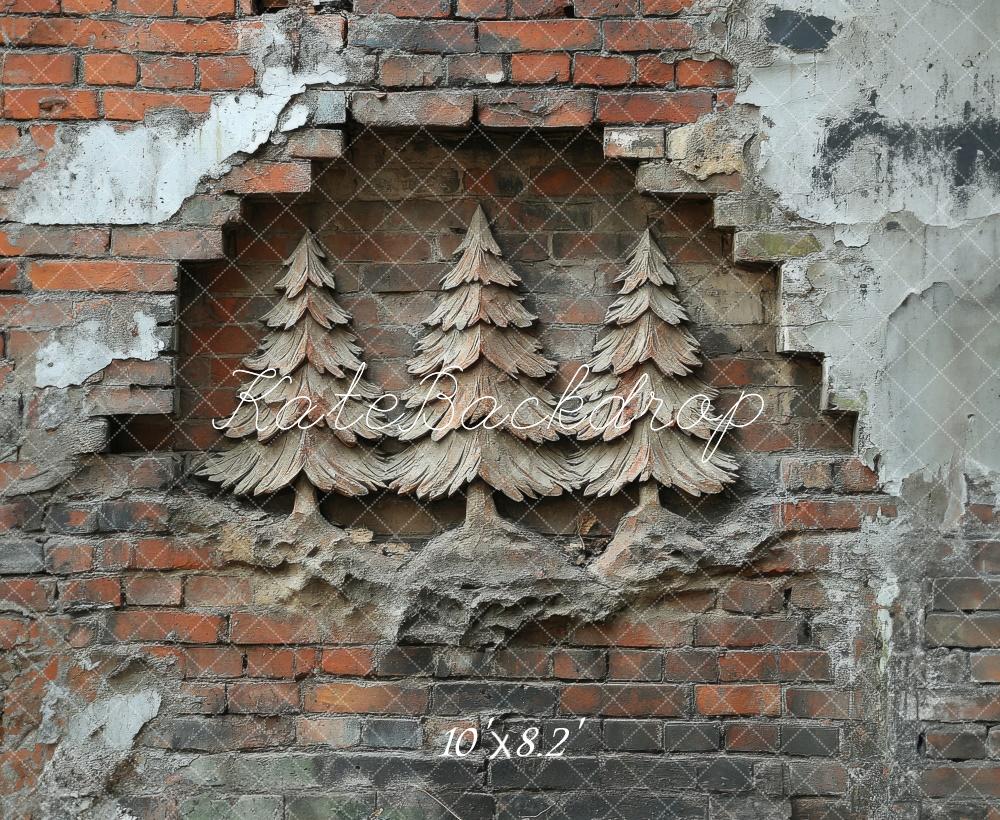 Kate Noël Arbres sculptés Mur de briques Toile de fond conçue par Megan Leigh - Kate Backdrop FR