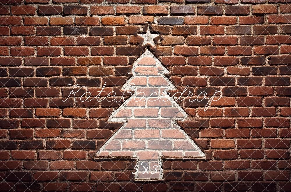 Kate Sapin de Noël Mur de briques Rouge Toile de fond conçue par Megan Leigh - Kate Backdrop FR