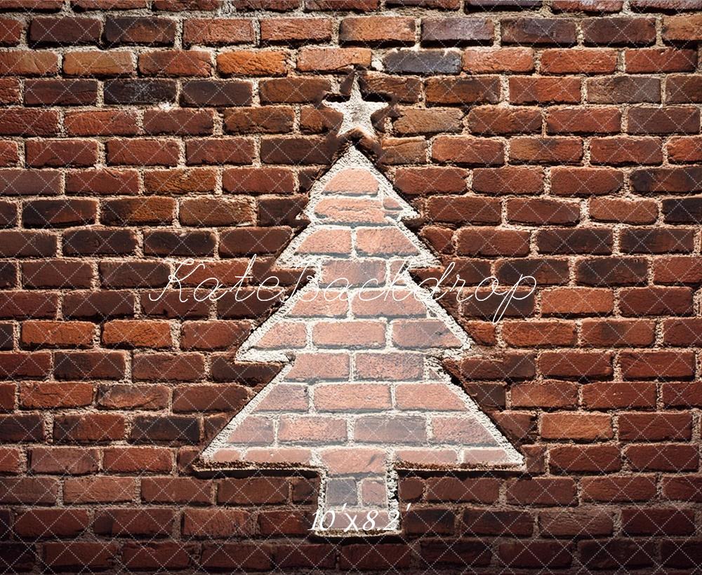 Kate Sapin de Noël Mur de briques Rouge Toile de fond conçue par Megan Leigh - Kate Backdrop FR