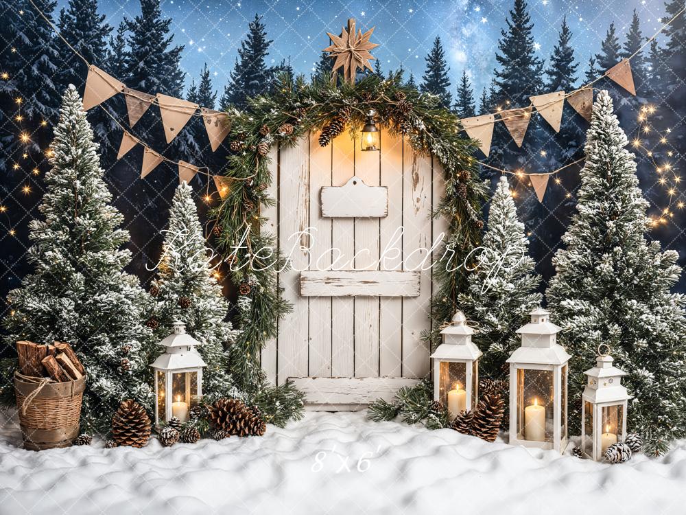 Kate Sapin de Noël Blanc Porte en bois Neige Toile de fond conçue par Emetselch - Kate Backdrop FR