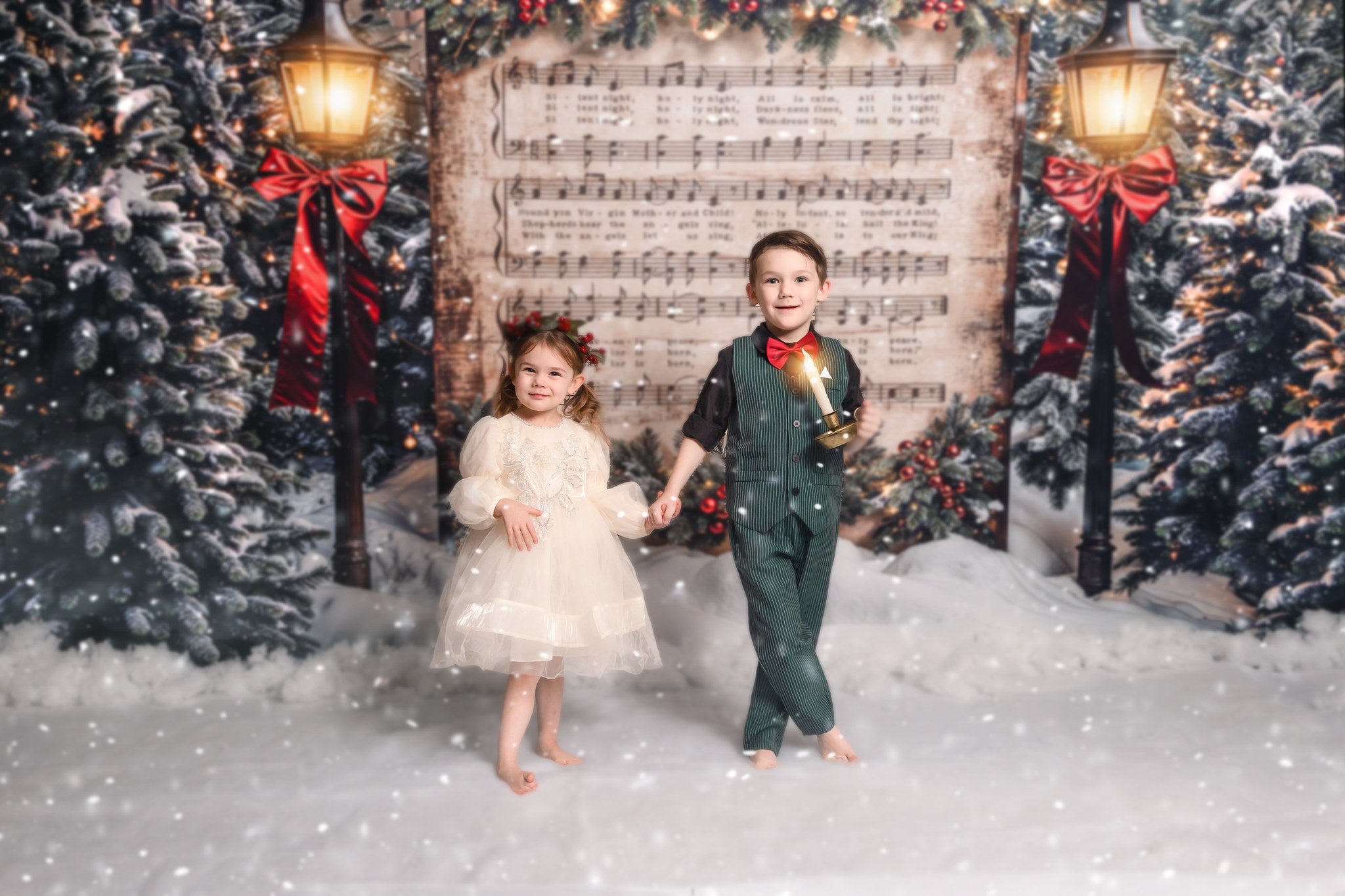 Kate Arbre de Noël Partition de Musique Neige Toile de fond conçue par Emetselch - Kate Backdrop FR