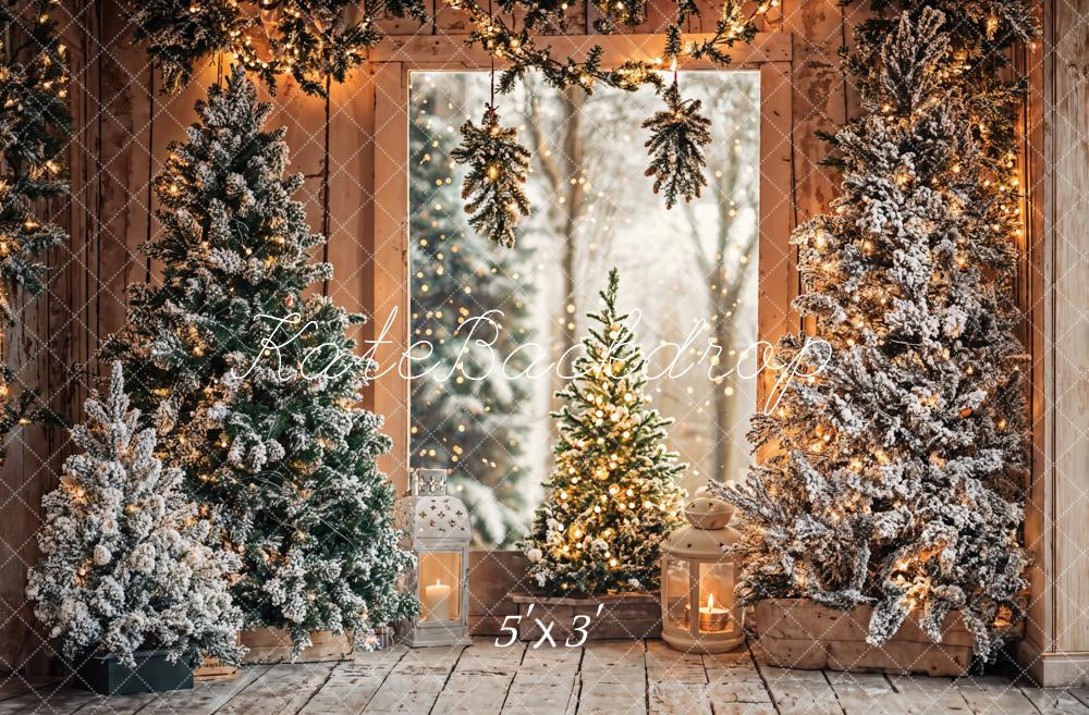Kate Noël Neige Arbres Lumières Bois Toile de fond conçue par Emetselch - Kate Backdrop FR