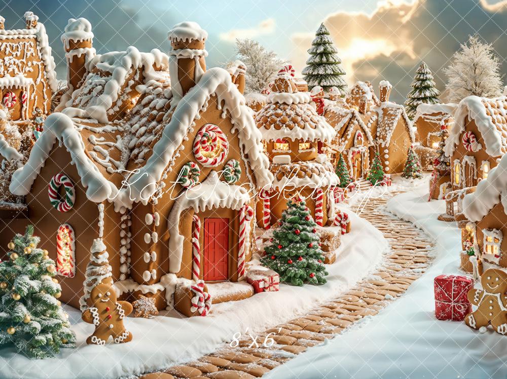 Kate Noël Maison en pain d'épice Village Neige Toile de fond conçue par Emetselch - Kate Backdrop FR