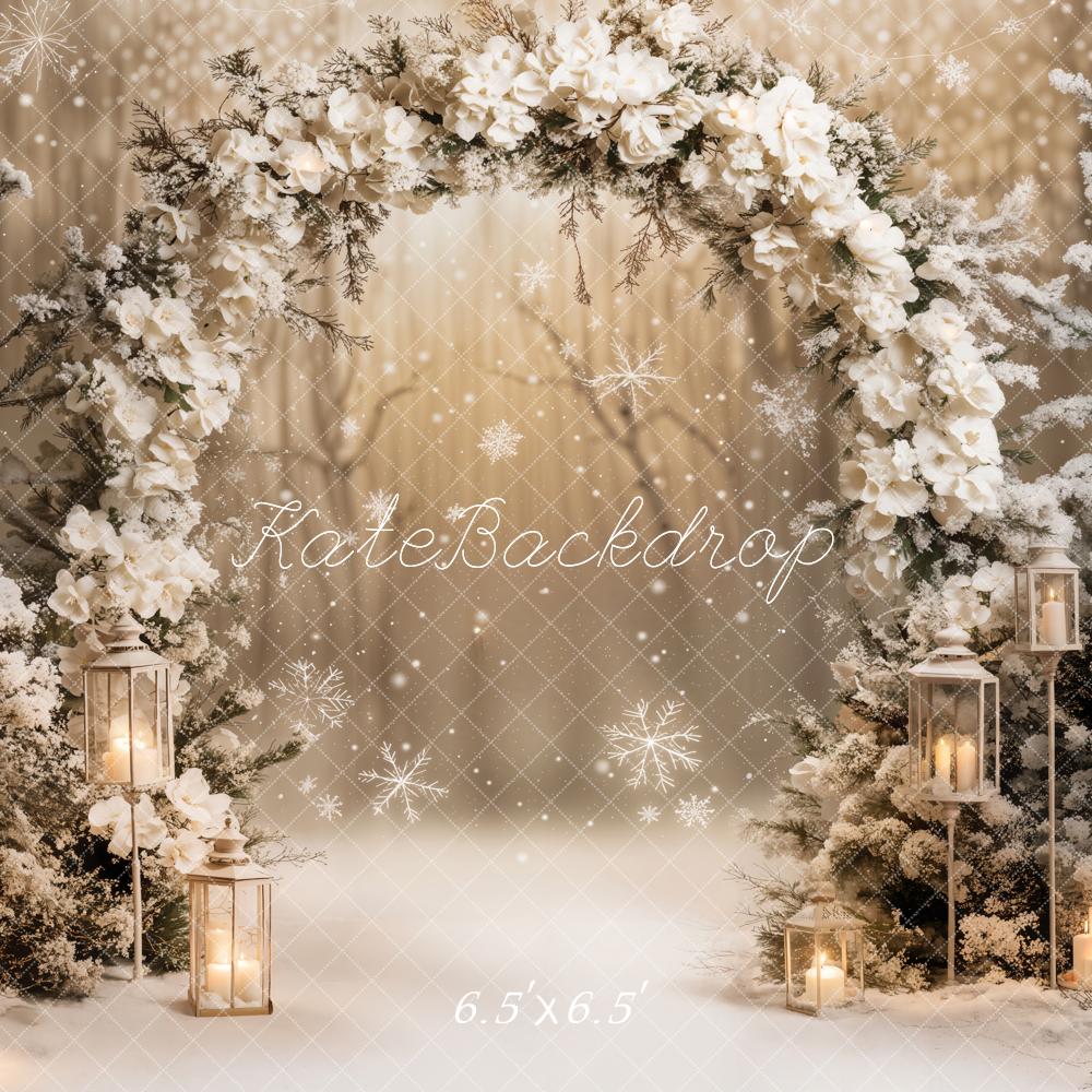 Kate Hiver Arche de Fleurs Neige Blanc Toile de fond conçue par Emetselch - Kate Backdrop FR