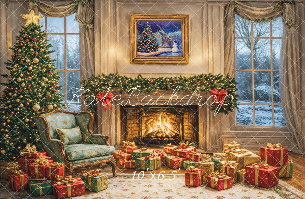 Kate Sapin de Noël Cheminée Cadeaux Chaise Toile de fond conçue par Emetselch - Kate Backdrop FR