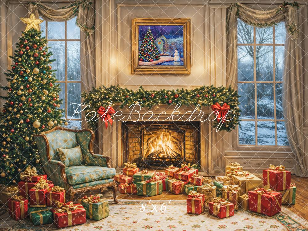 Kate Sapin de Noël Cheminée Cadeaux Chaise Toile de fond conçue par Emetselch - Kate Backdrop FR