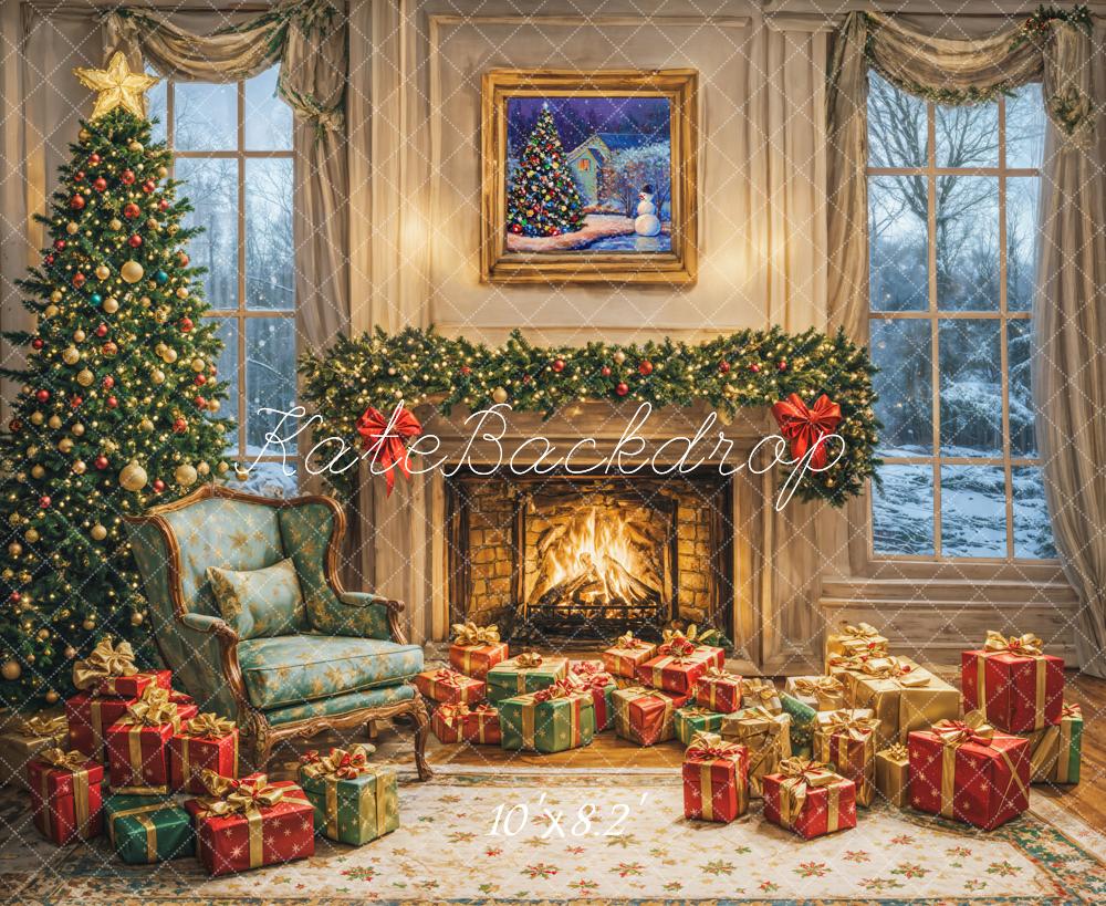 Kate Sapin de Noël Cheminée Cadeaux Chaise Toile de fond conçue par Emetselch - Kate Backdrop FR