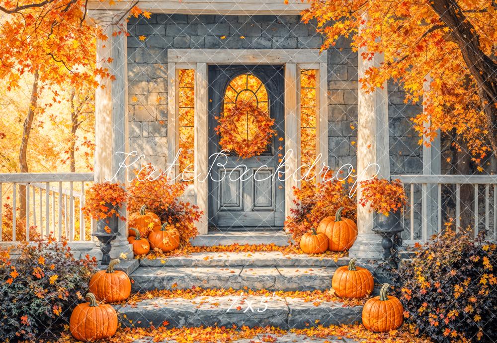 Kate Automne Doré Feuille d'érable Escaliers Porte Toile de fond conçue par Emetselch - Kate Backdrop FR