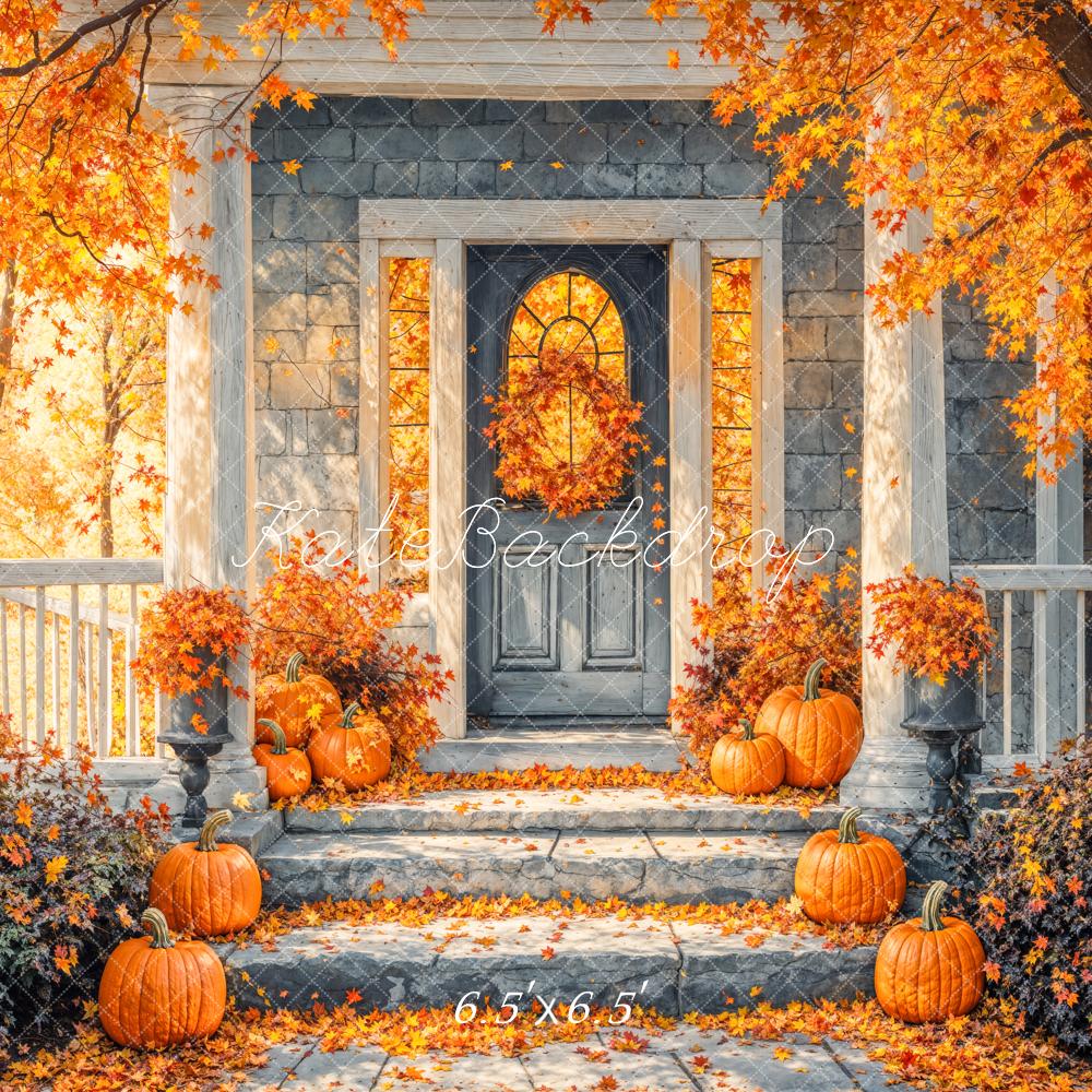Kate Automne Doré Feuille d'érable Escaliers Porte Toile de fond conçue par Emetselch - Kate Backdrop FR