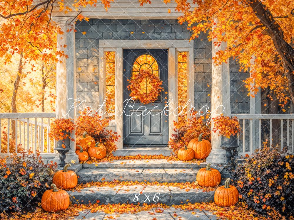 Kate Automne Doré Feuille d'érable Escaliers Porte Toile de fond conçue par Emetselch - Kate Backdrop FR