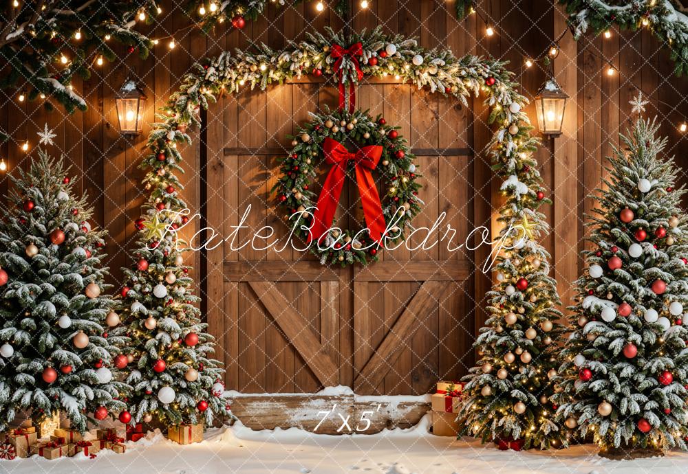 Offres Éclair #4 Kate Arbres de Noël Arche Couronne Porte en bois Toile de fond conçue par Emetselch - Kate Backdrop FR