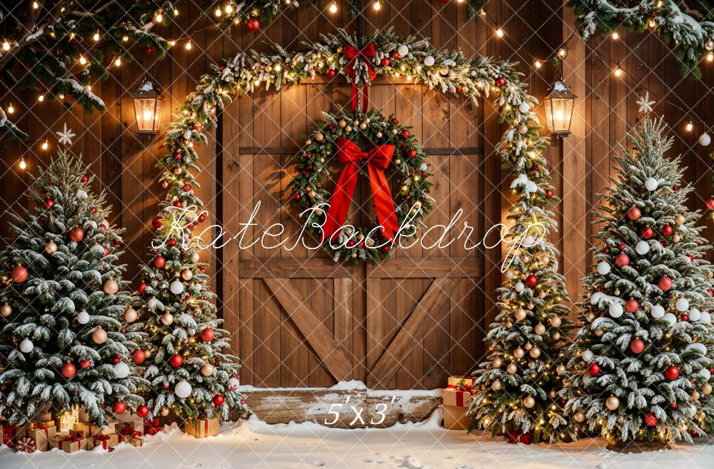 Offres Éclair #4 Kate Arbres de Noël Arche Couronne Porte en bois Toile de fond conçue par Emetselch - Kate Backdrop FR