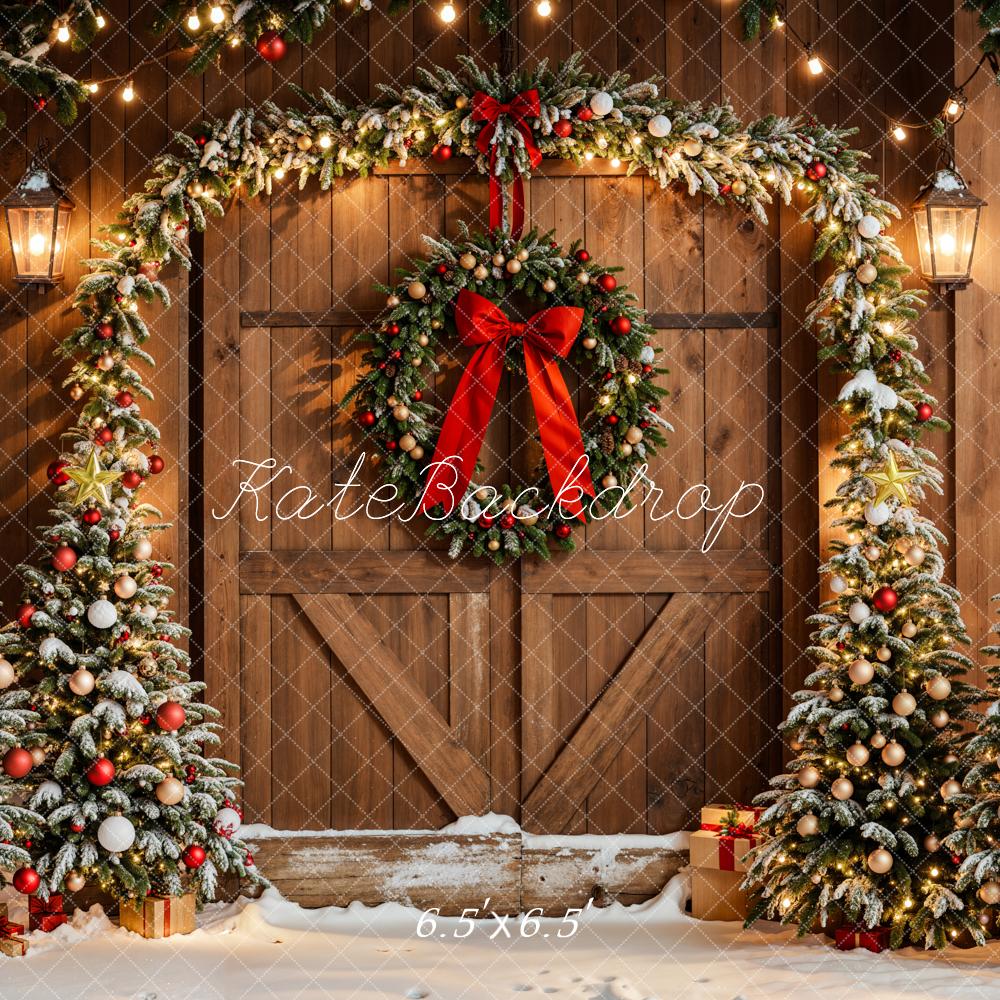 Offres Éclair #4 Kate Arbres de Noël Arche Couronne Porte en bois Toile de fond conçue par Emetselch - Kate Backdrop FR