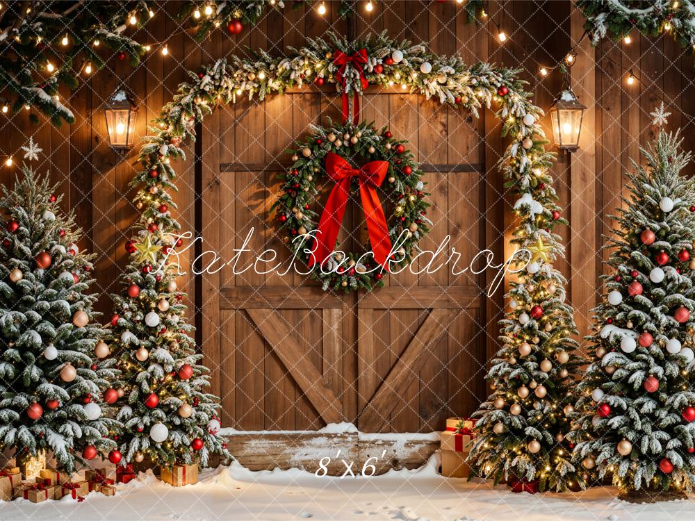 Offres Éclair #4 Kate Arbres de Noël Arche Couronne Porte en bois Toile de fond conçue par Emetselch - Kate Backdrop FR