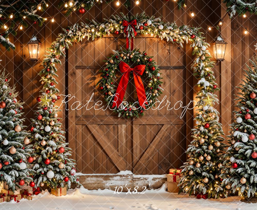 Offres Éclair #4 Kate Arbres de Noël Arche Couronne Porte en bois Toile de fond conçue par Emetselch - Kate Backdrop FR
