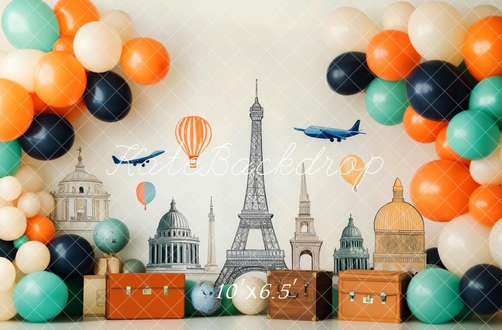 Kate Autour du monde Voyage Ballons Toile de fond conçue par Patty Robert - Kate Backdrop FR