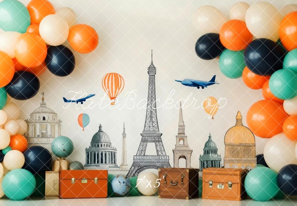 Kate Autour du monde Voyage Ballons Toile de fond conçue par Patty Robert - Kate Backdrop FR