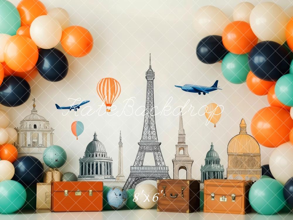 Kate Autour du monde Voyage Ballons Toile de fond conçue par Patty Robert - Kate Backdrop FR