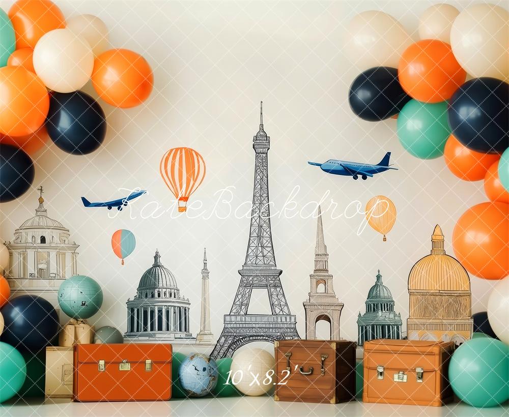 Kate Autour du monde Voyage Ballons Toile de fond conçue par Patty Robert - Kate Backdrop FR