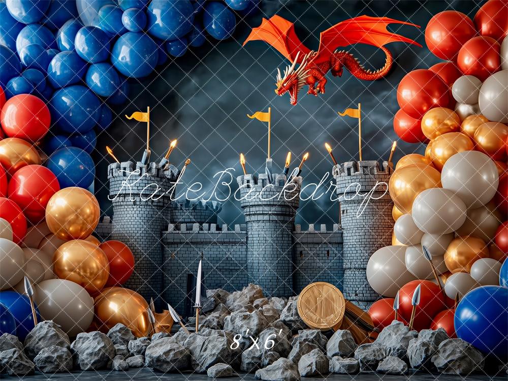 Kate Médiéval Château Dragon Ballon Toile de fond conçue par Patty Robert - Kate Backdrop FR