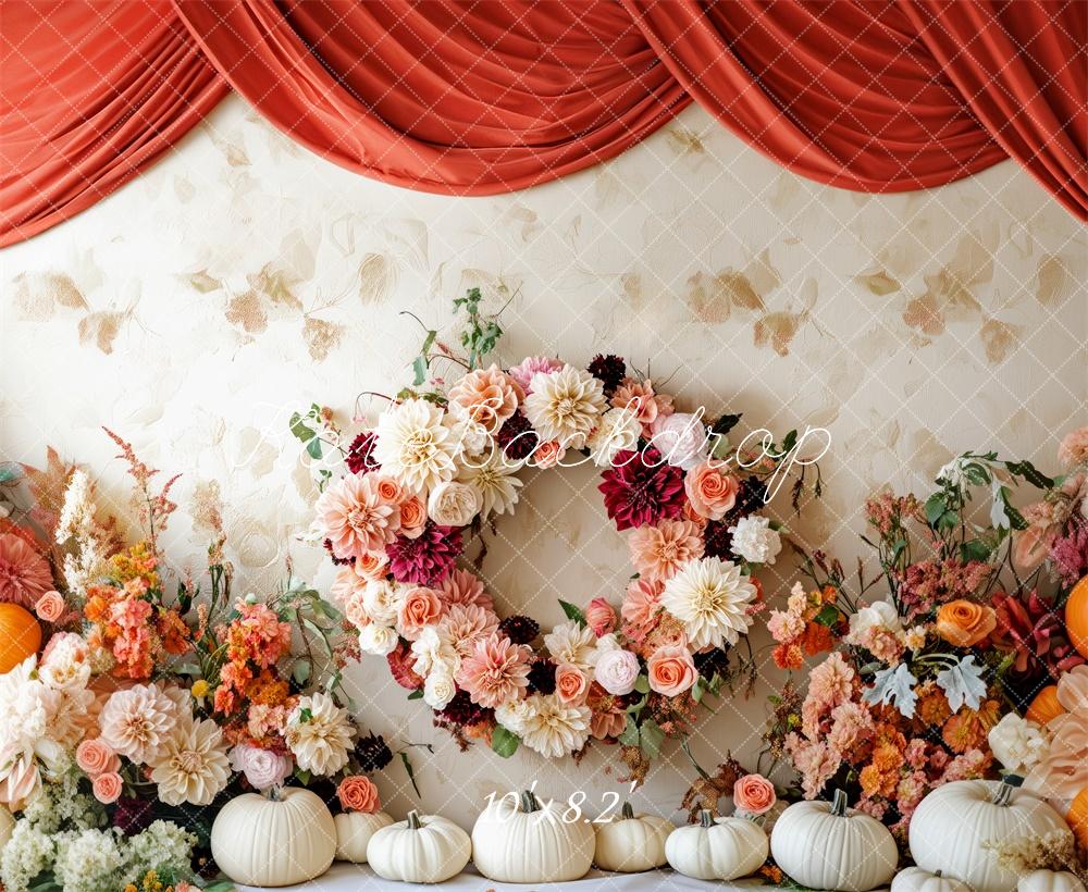 Kate Élégant Couronne florale Citrouilles Toile de fond conçue par Patty Robert - Kate Backdrop FR