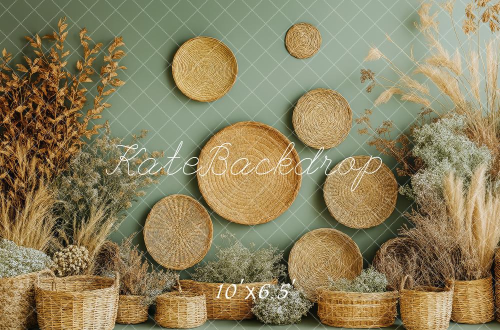 Kate Naturel Décor Bohème Panier Verdure Toile de fond conçue par Patty Roberts - Kate Backdrop FR