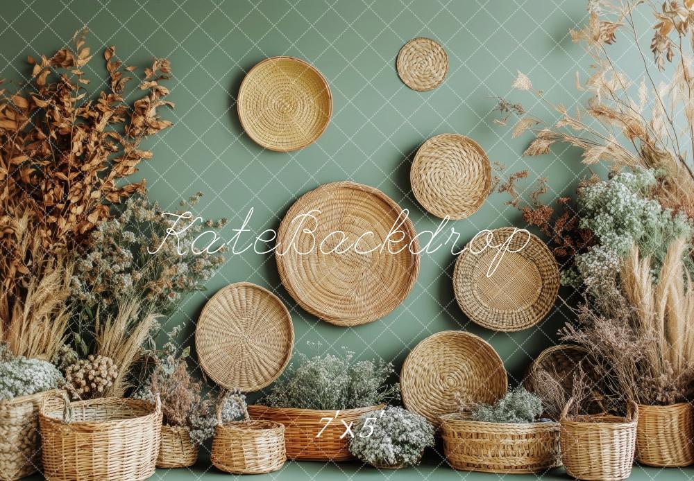 Kate Naturel Décor Bohème Panier Verdure Toile de fond conçue par Patty Robert - Kate Backdrop FR