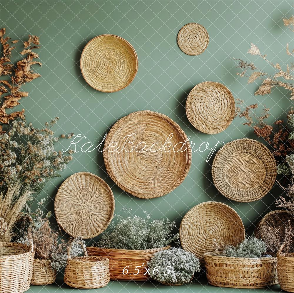 Kate Naturel Décor Bohème Panier Verdure Toile de fond conçue par Patty Robert - Kate Backdrop FR