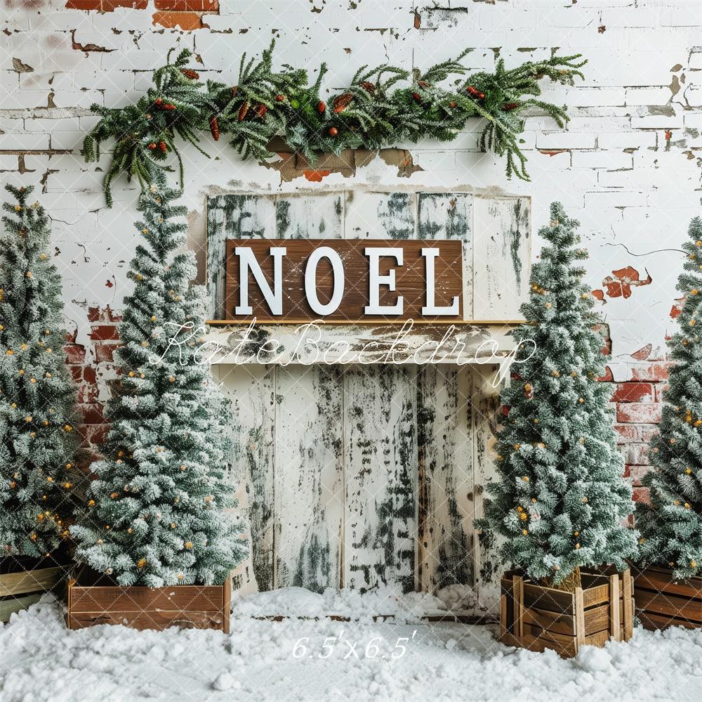 Kate Hiver Noël Mur de briques Neige Toile de fond conçue par Patty Robert - Kate Backdrop FR