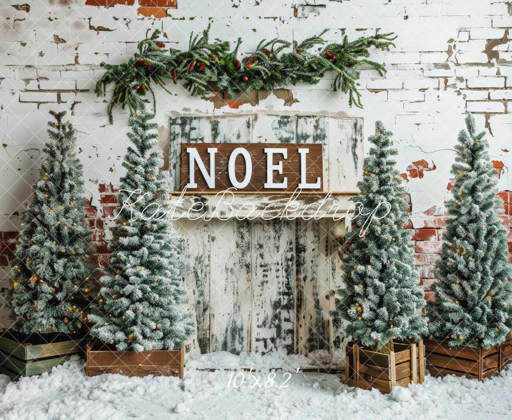 Kate Hiver Noël Mur de briques Neige Toile de fond conçue par Patty Robert - Kate Backdrop FR
