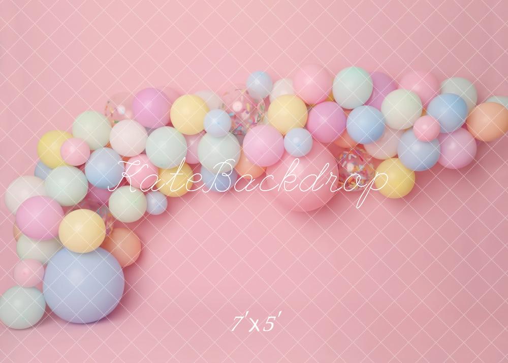 Kate Anniversaire Rose Ballons Pastel Toile de fond conçu par Melissa King - Kate Backdrop FR