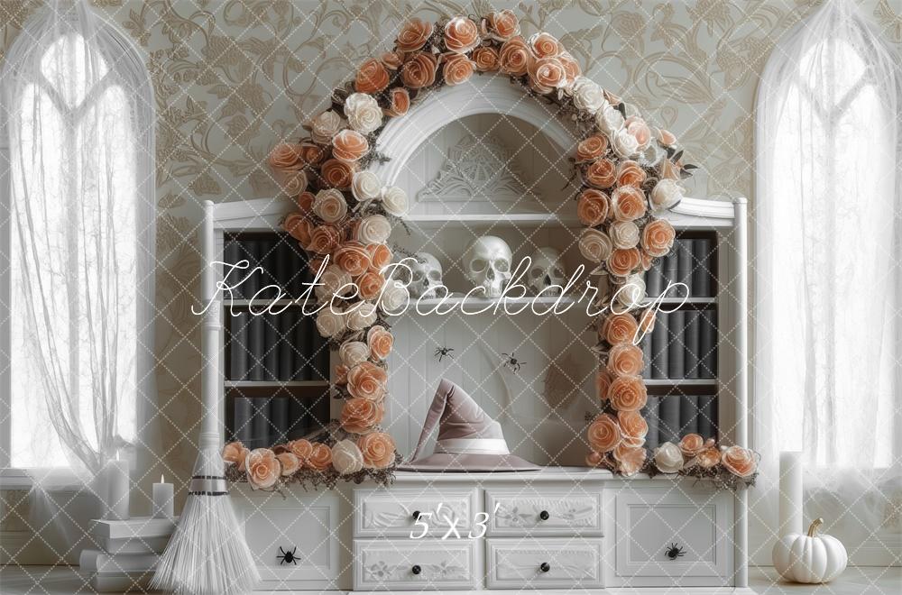 Kate Sorcière Fleur Arche Bibliothèque Blanc Toile de fond conçue par Mini MakeBelieve - Kate Backdrop FR