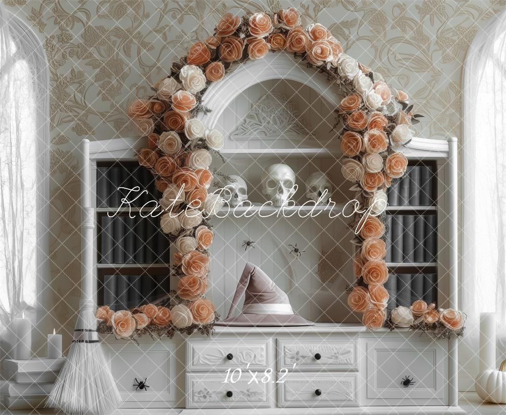 Kate Sorcière Fleur Arche Bibliothèque Blanc Toile de fond conçue par Mini MakeBelieve - Kate Backdrop FR