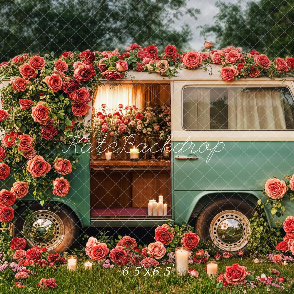 Kate Saint Valentin Fleurs Camping-car Vintage Toile de fond conçue par Emetselch - Kate Backdrop FR
