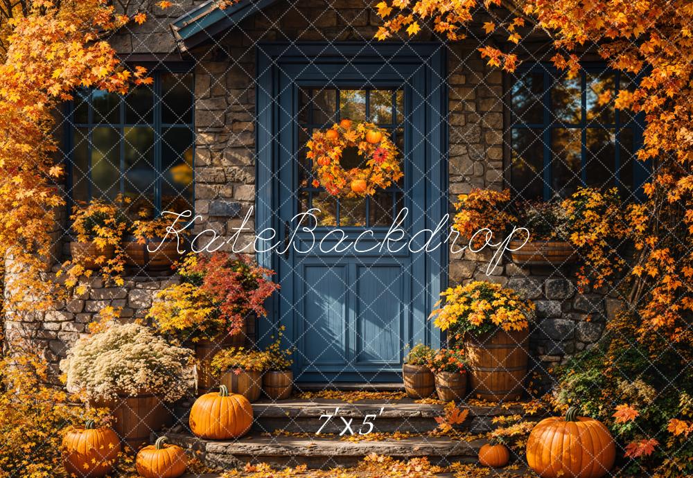 Kate Automne Citrouille Bleu Porte Toile de fond conçue par Emetselch - Kate Backdrop FR